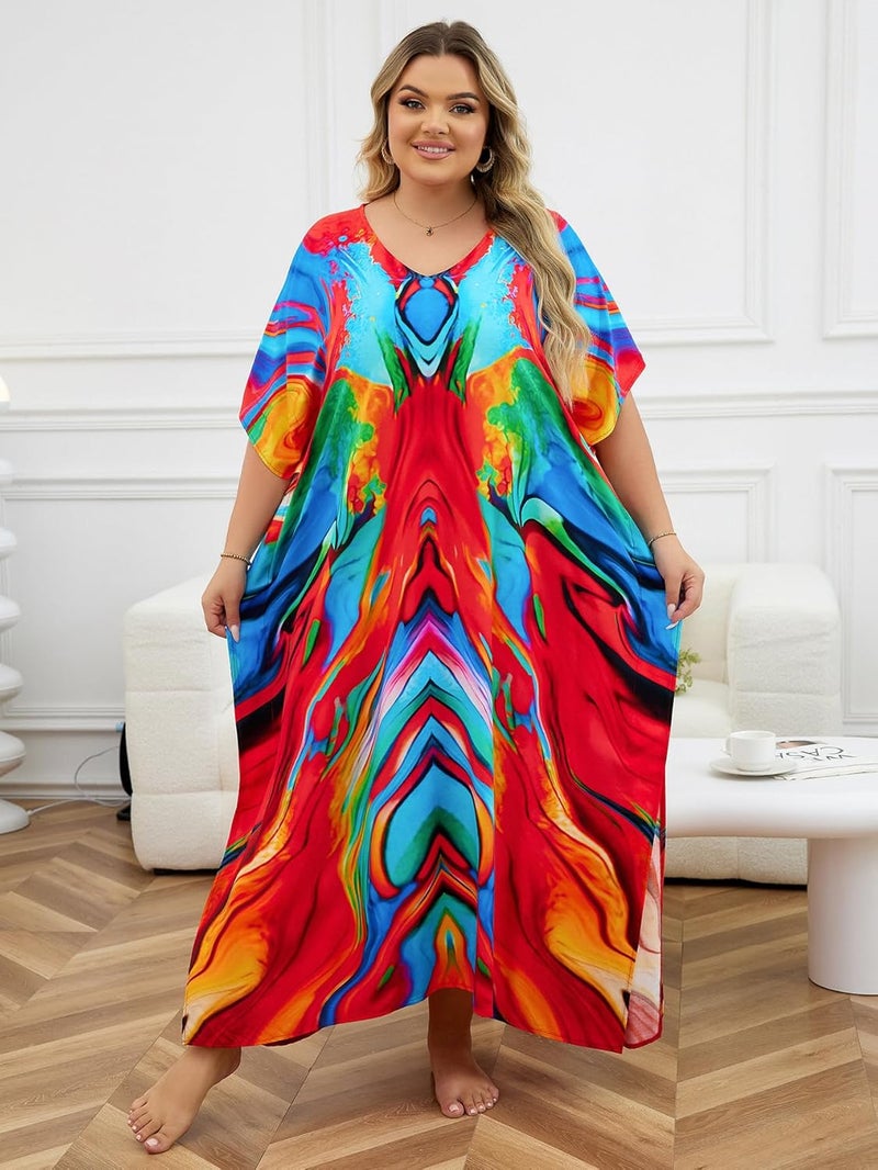 IMAGEKOPE Kaftan Dresses for Women Plus Size Bathing Suit Cover up Caftan Maxi Beach Dresses - Image 5